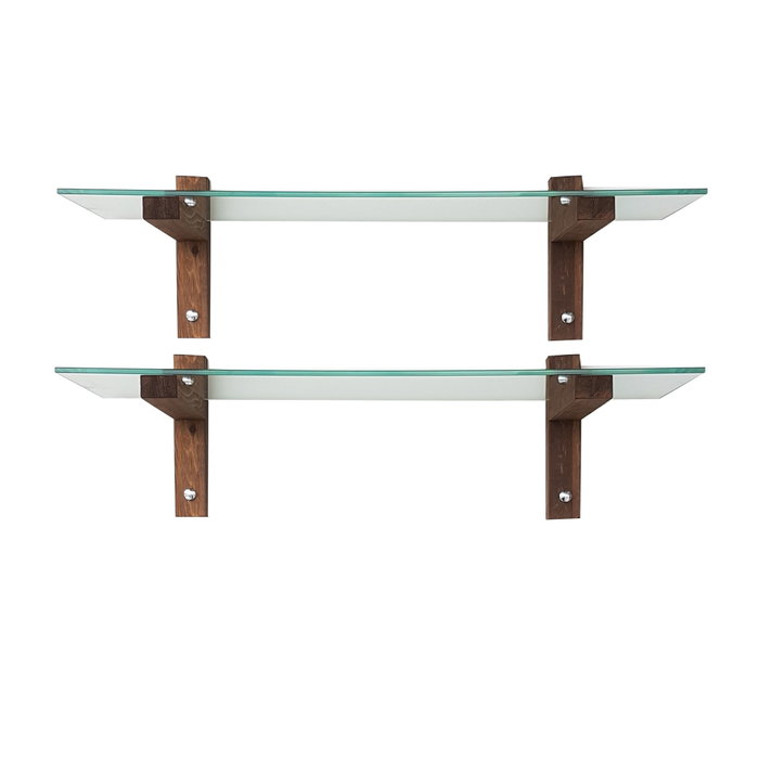Hanah Home R200 Estantería de pared de cristal templado y madera de pino, Nogal